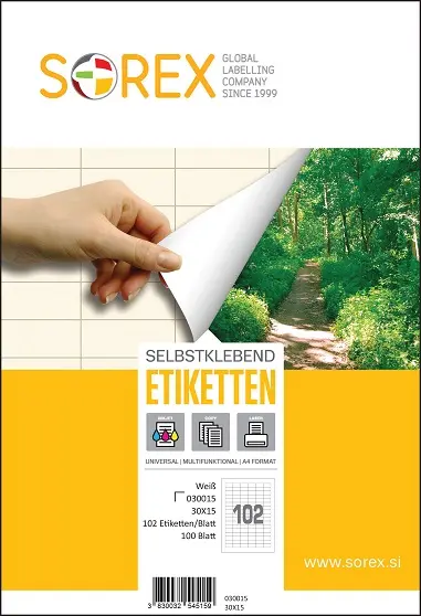 Etiketa  laser/inkjet/copy  30,0x15,0 Sorex 100/1 odljepljiva