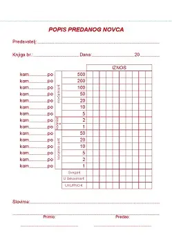 TI.I-47/ncr Popis predanog novca Eur