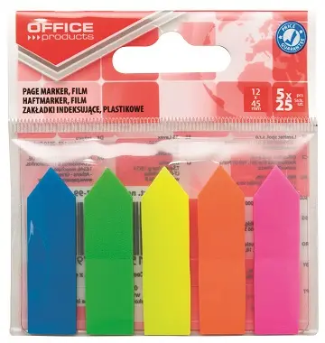 Zastavica 45x12mm 5x25 listova film poluprozirni Office products strelica 5 boja