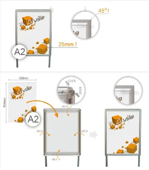 Okvir klik-klak za plakate "A" dvostrani A2