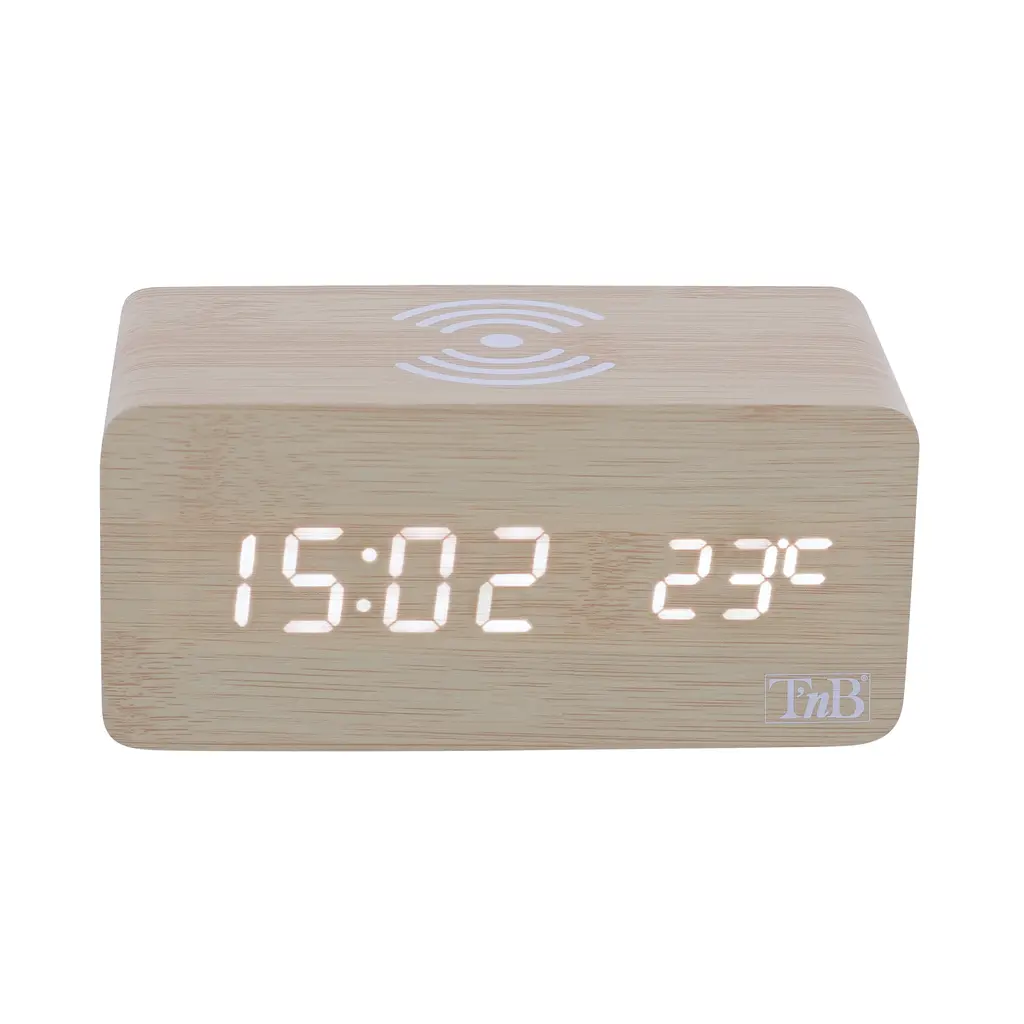 Sat budilica TnB  LED alarm, sat, prikaz temperature, bežični punjač za mobitele