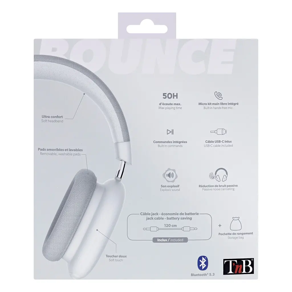 Slušalice+mikrofon T'nB Bounce bluetooth - bijele