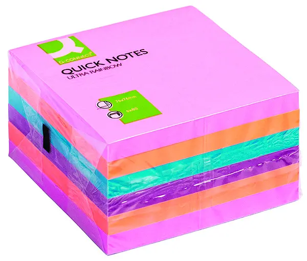 Blok samoljepljivi  76x76mm  6x 75 listova Q-Connect Ultra rainbow KF02515