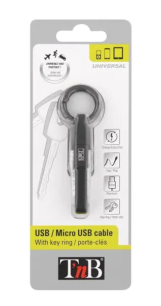 Kabel USB tip A-M<=>USB tip micro B-M  0.2m Black - T'nB - Key Ring