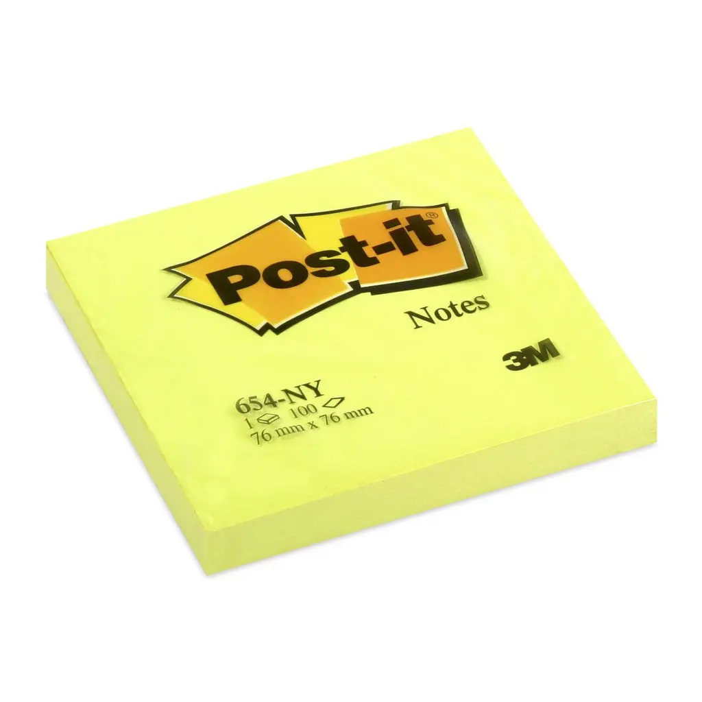 Blok samoljepljivi 76x76mm 100 listova Post-it 3M 654NY neon žuti