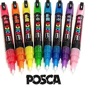 Marker permanentni Uni Posca PC-3ML 0,9-1,3mm glitter plavi