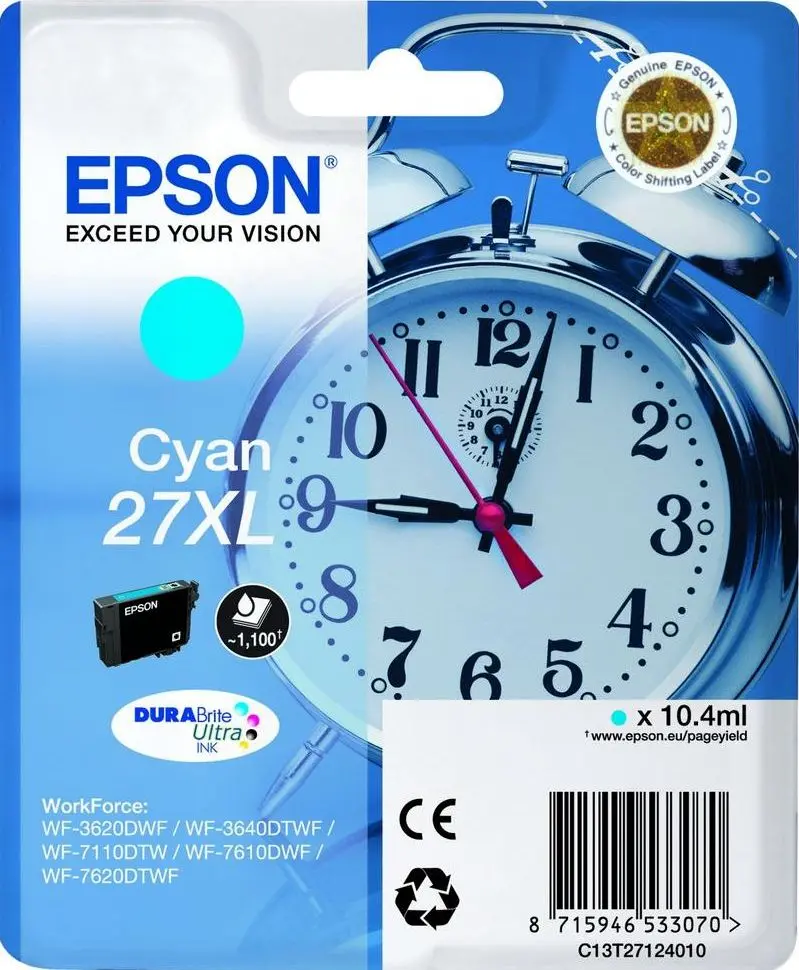 Tinta EPSON T27124010 Cyan 27XL - DURABrite Ultra Extra Large original