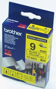 Ribbon BROTHER  9mm crna na žutoj strong adhesiv - TZES621